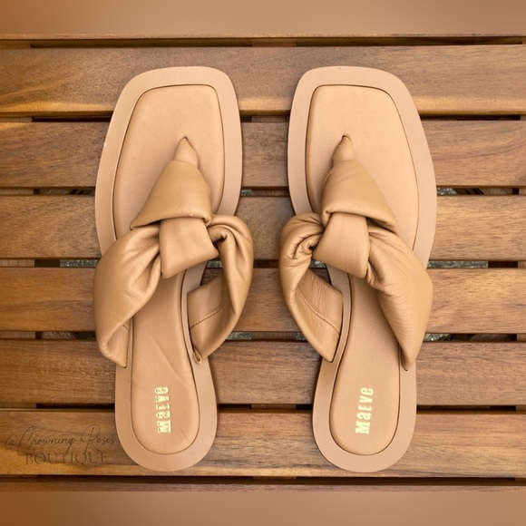 Size8 NWOT Maeve Anthropologie Brown Leather Puffy Knotted FlipFlop Sandals Nude - Picture 2 of 5